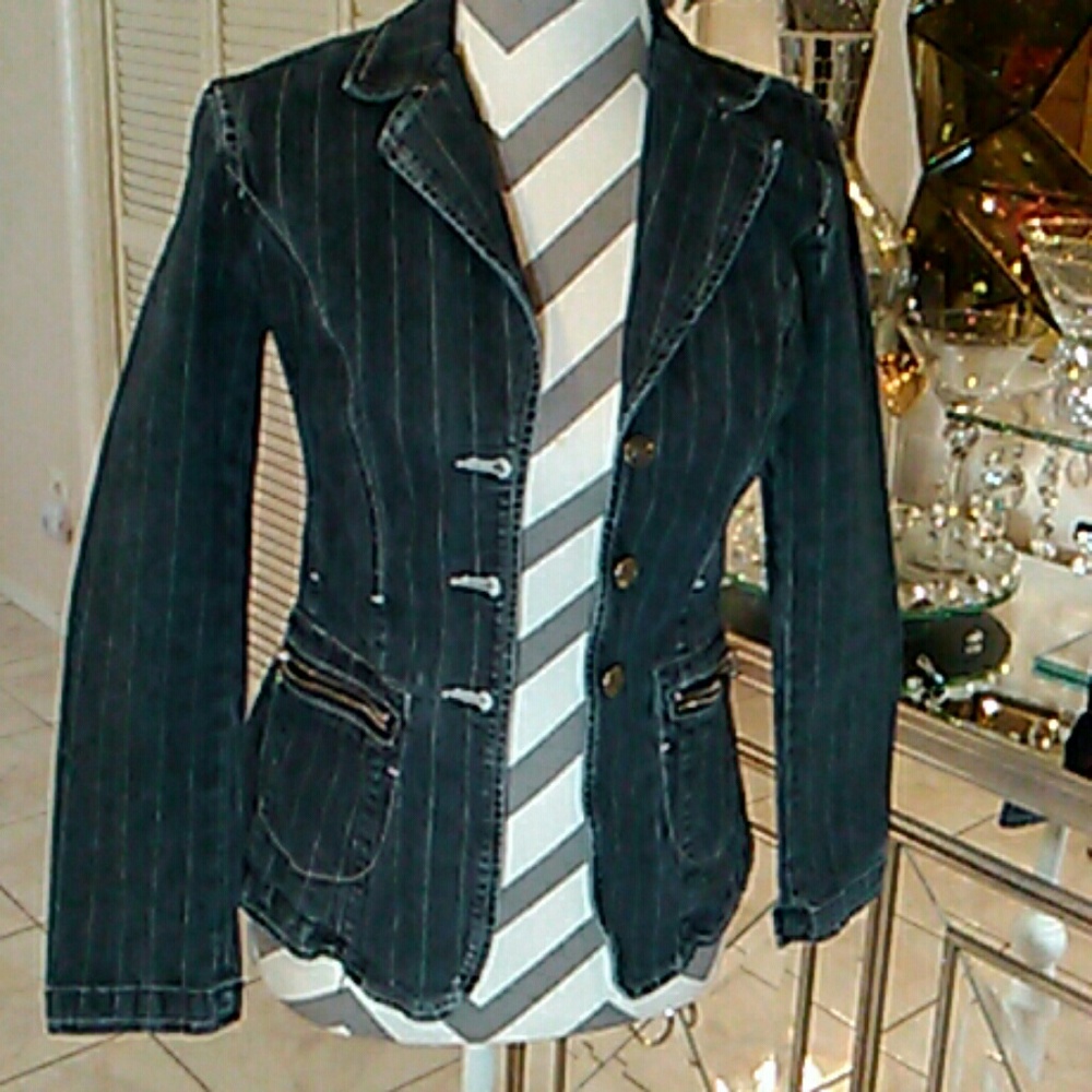 Bebe Pinstripe Jean Jacket